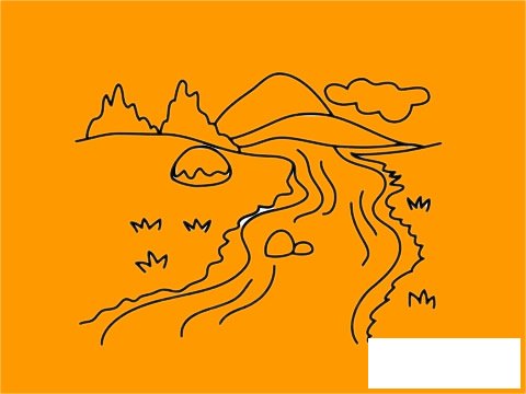 山川河流风景简笔画图片