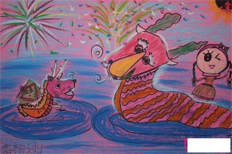 关于端午节的儿童画，端午节龙舟儿童画