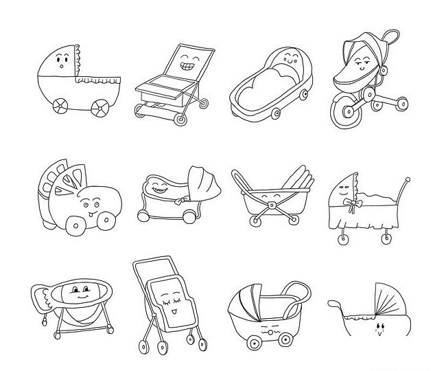 【婴儿车简笔画】12款幼儿卡通婴儿车简笔画图片大全