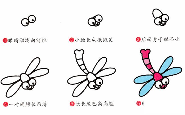 蜻蜓昆虫简笔画步骤图片大全