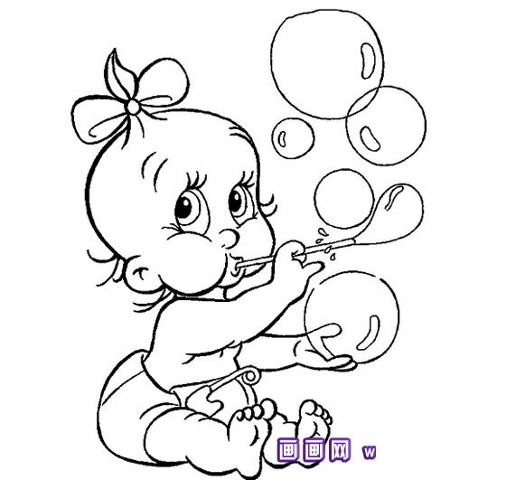 小孩吹泡泡的简笔画