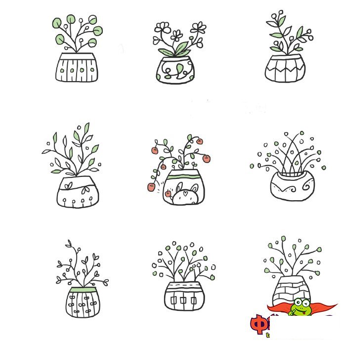 100种盆栽植物简笔画，可爱萌萌小盆栽简笔画