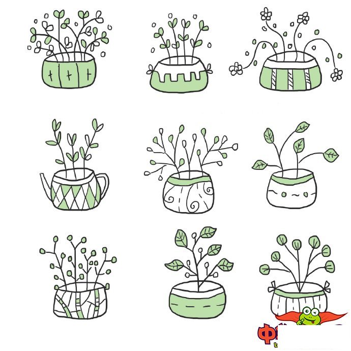 100种盆栽植物简笔画，可爱萌萌小盆栽简笔画