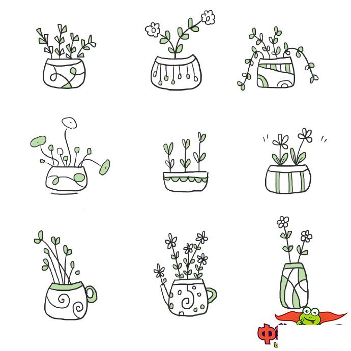 100种盆栽植物简笔画，可爱萌萌小盆栽简笔画