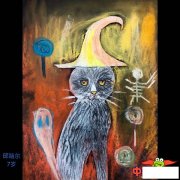 万圣节幼儿美术作品图片，彩铅画黑猫