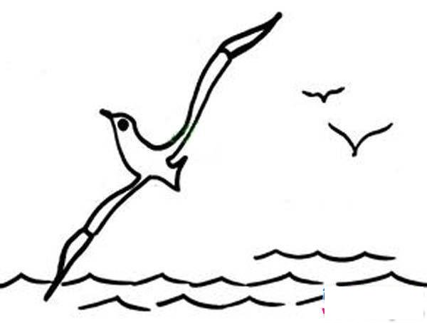 幼儿风景简笔画图片：大海上的海鸥