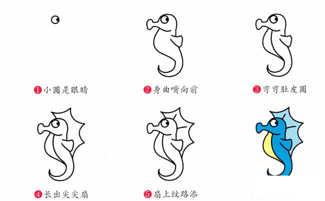 海马动物简笔画步骤图片大全