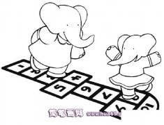大象玩数字游戏的简笔画