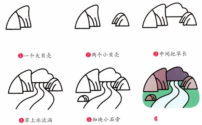 小河流水简笔画步骤图片大全