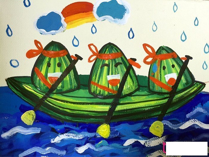 可爱的儿童画图片，粽子划龙舟儿童画