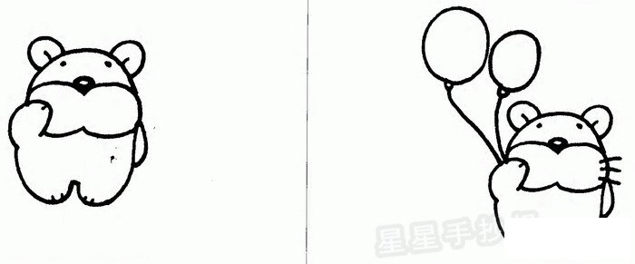 小熊拿着汽球简笔画
