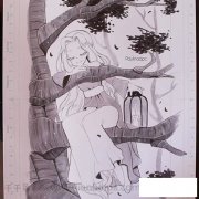 人与树黑白素描简笔画