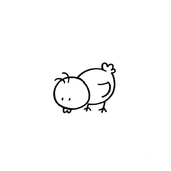 小鸡吃食的简笔画法
