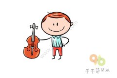 Q版拉小提琴女孩简笔画步骤图