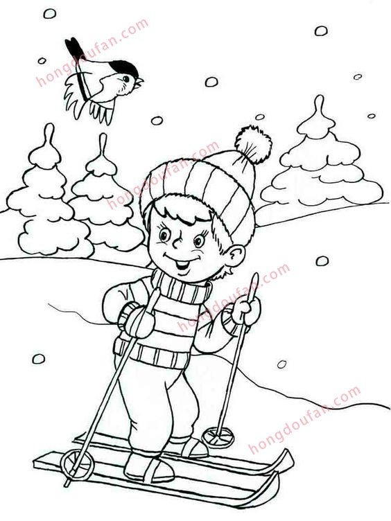 滑雪滑冰 简笔画涂色图案大全 涂色图片 第6张