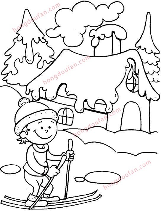 滑雪滑冰 简笔画涂色图案大全 涂色图片 第2张