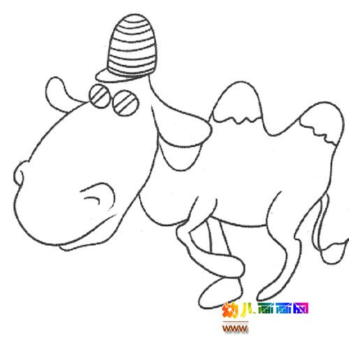 动物简笔画：戴帽子的骆驼