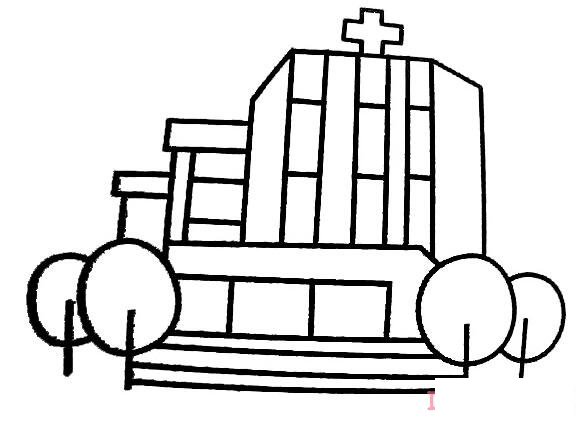 儿童画医院简笔画怎么画涂颜色一步一步画