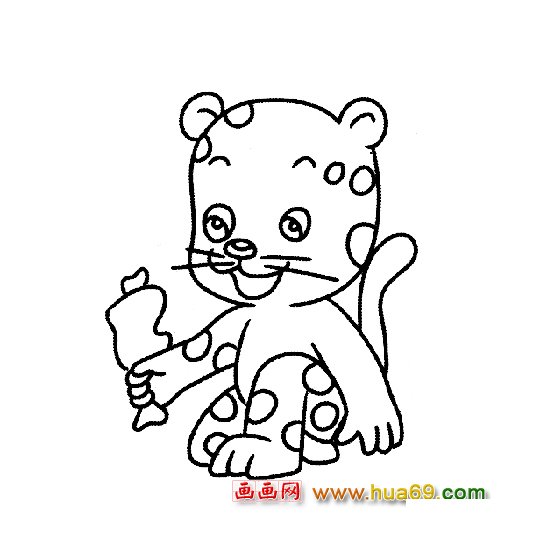 动物简笔画-吃骨头的小豹子