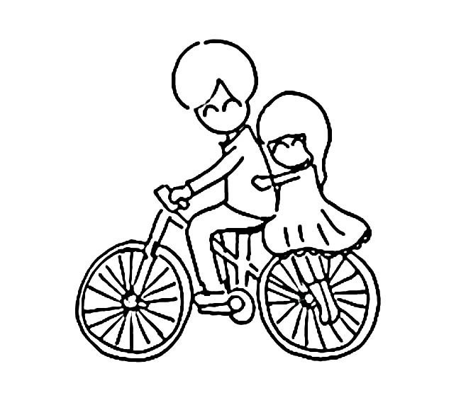 小情侣骑自行车简笔画图片