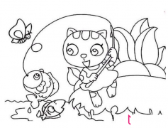 小猫咪钓鱼简笔画