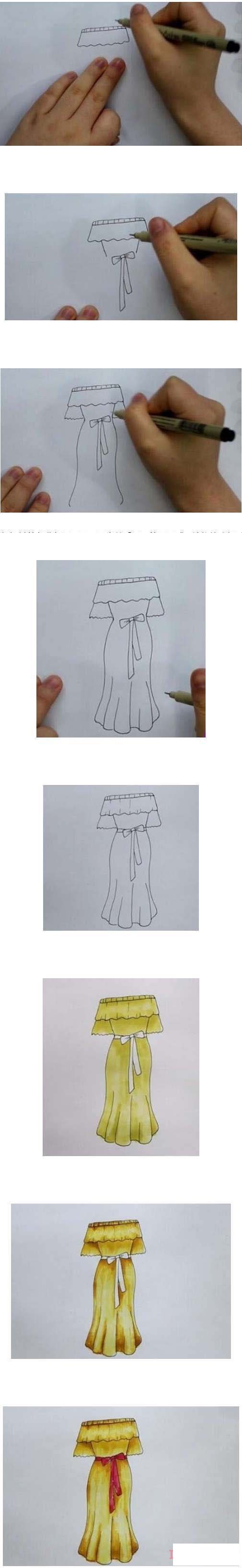 彩色连裙简笔画画法步骤教程简单漂亮
