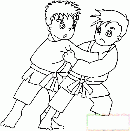两个男孩练柔道简笔画