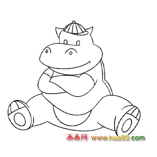 戴帽子的河马（简笔画）5