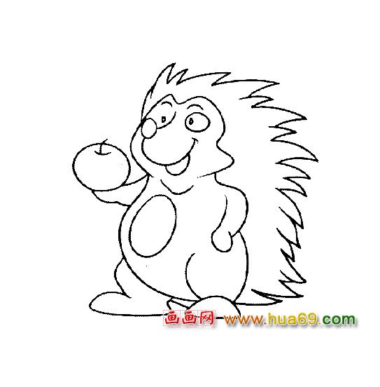 简笔画：拿着水果的刺猬1