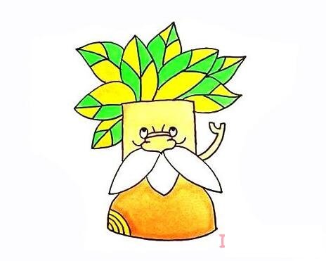 卡通大树爷爷的画法步骤图带颜色