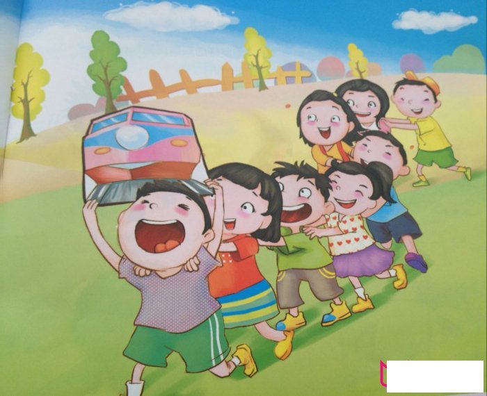 快乐的搭火车游戏儿童画，好看的儿童画图片