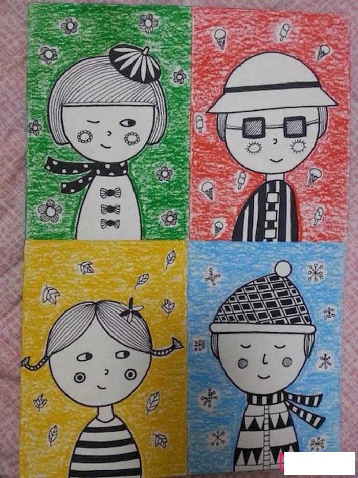 儿童趣味人物简笔画，男黑女孩简笔画彩色
