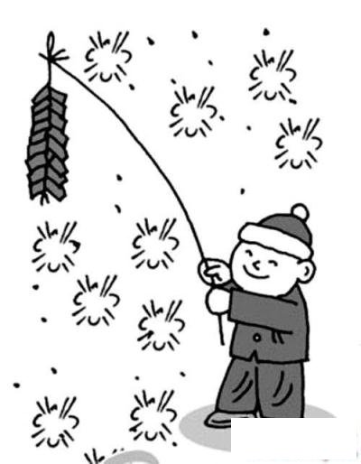 春节场景简笔画：放鞭炮的男孩