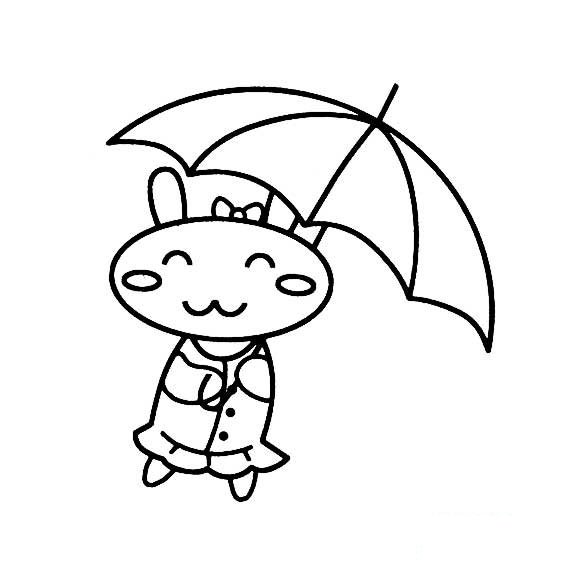 小兔子打伞的卡通简笔画法9