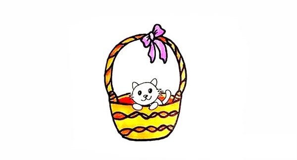 篮子里的小猫咪简笔画