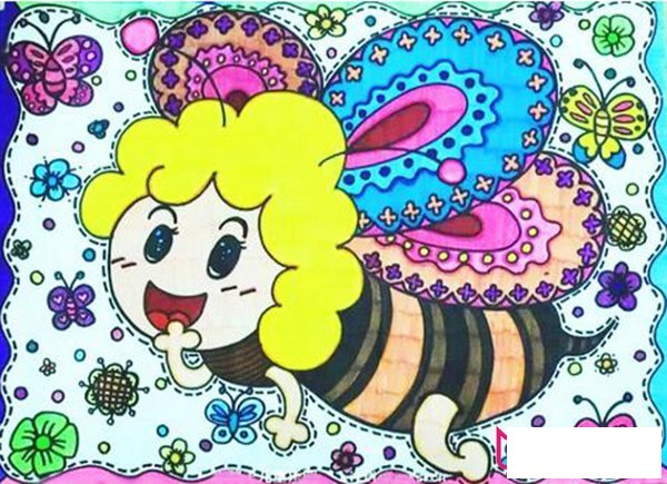 小蜜蜂儿童画，快乐的小蜜蜂