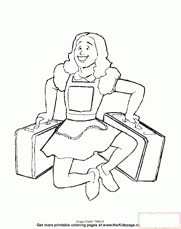 女佣提着两个行李箱简笔画