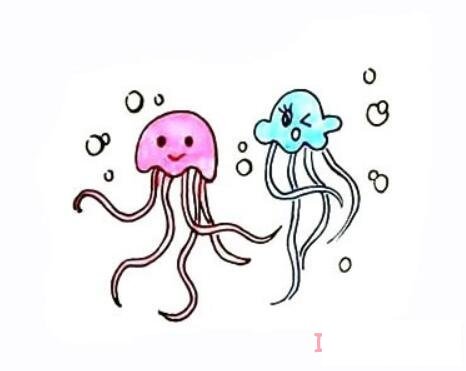 卡通水母画法步骤涂颜色简笔画教程