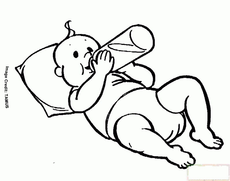 婴儿拿着奶瓶躺在床上吃奶简笔画