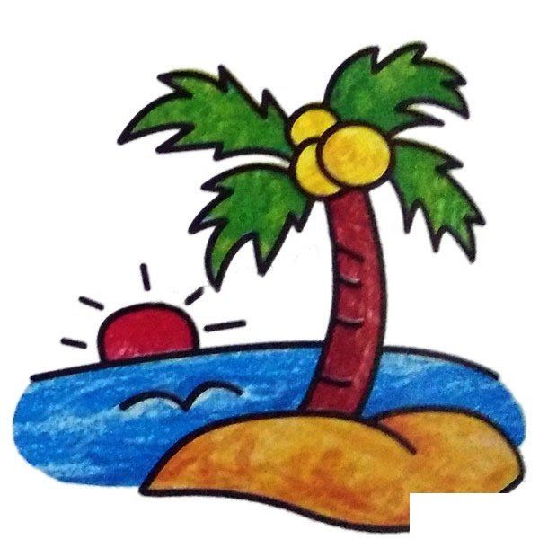 海岛风景简笔画图片彩色
