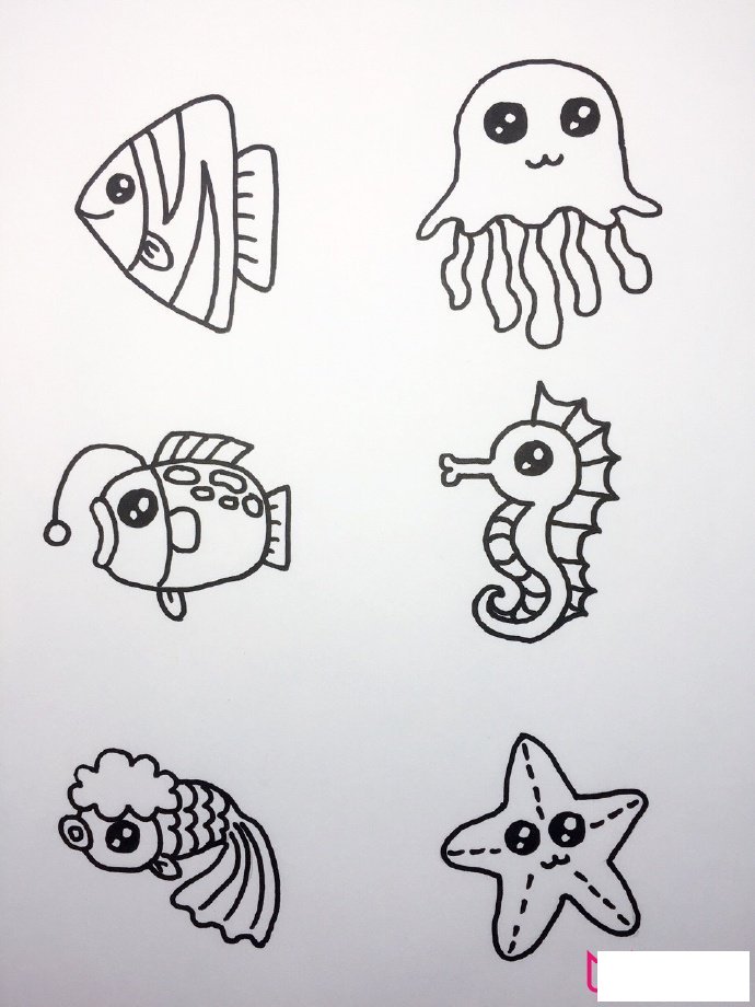 漂亮的儿童简笔画大全，各种海底生物简笔画
