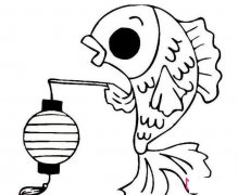 漂亮的儿童简笔画图片，金鱼挑灯笼