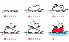 海上轮船简笔画步骤图片大全