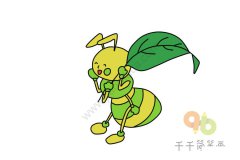乘凉的蚂蚁简笔涂色画