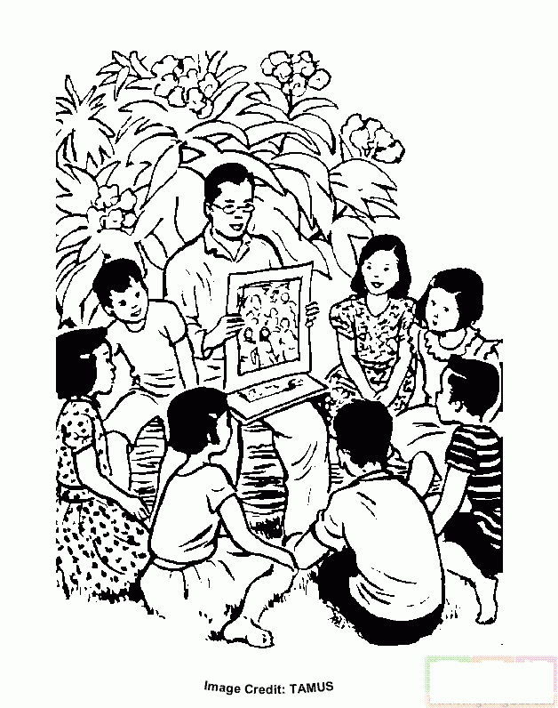 一群学生在郊外听老师讲课简笔画