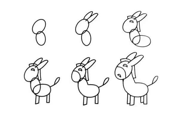 一笔一笔学画小毛驴简笔画步骤图片