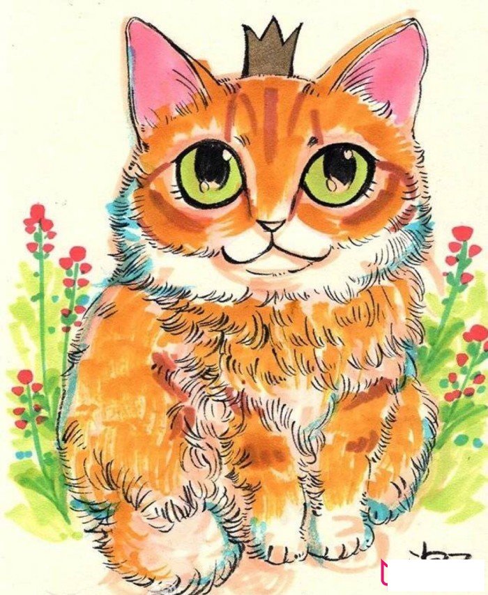 毛茸茸的猫咪儿童画，好看的儿童画图片