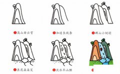 山上瀑布风景简笔画步骤图片大全