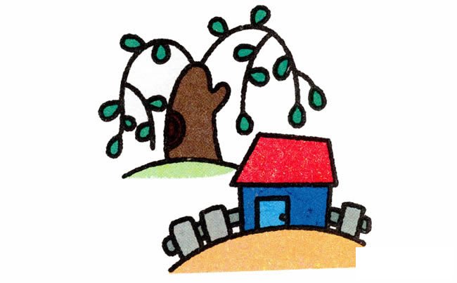 小院春天风景简笔画步骤图片大全