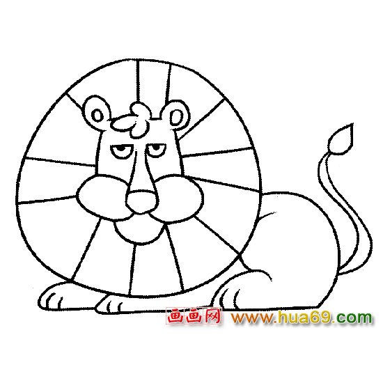 动物简笔画：卧倒的狮子